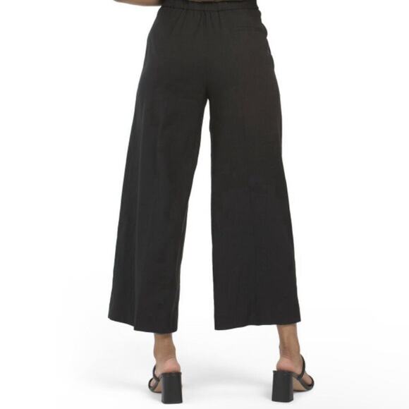 Theory Women’s Cavalier Linen Blend Cropped Wide Leg Pull On Pants Black - Picture 2 of 14